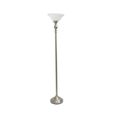 ELEGANT GARDEN DESIGN Elegant Designs LF2001-BSN 1 Light Torchiere Floor Lamp with Marbleized White Glass Shade; Brushed Nickel LF2001-BSN